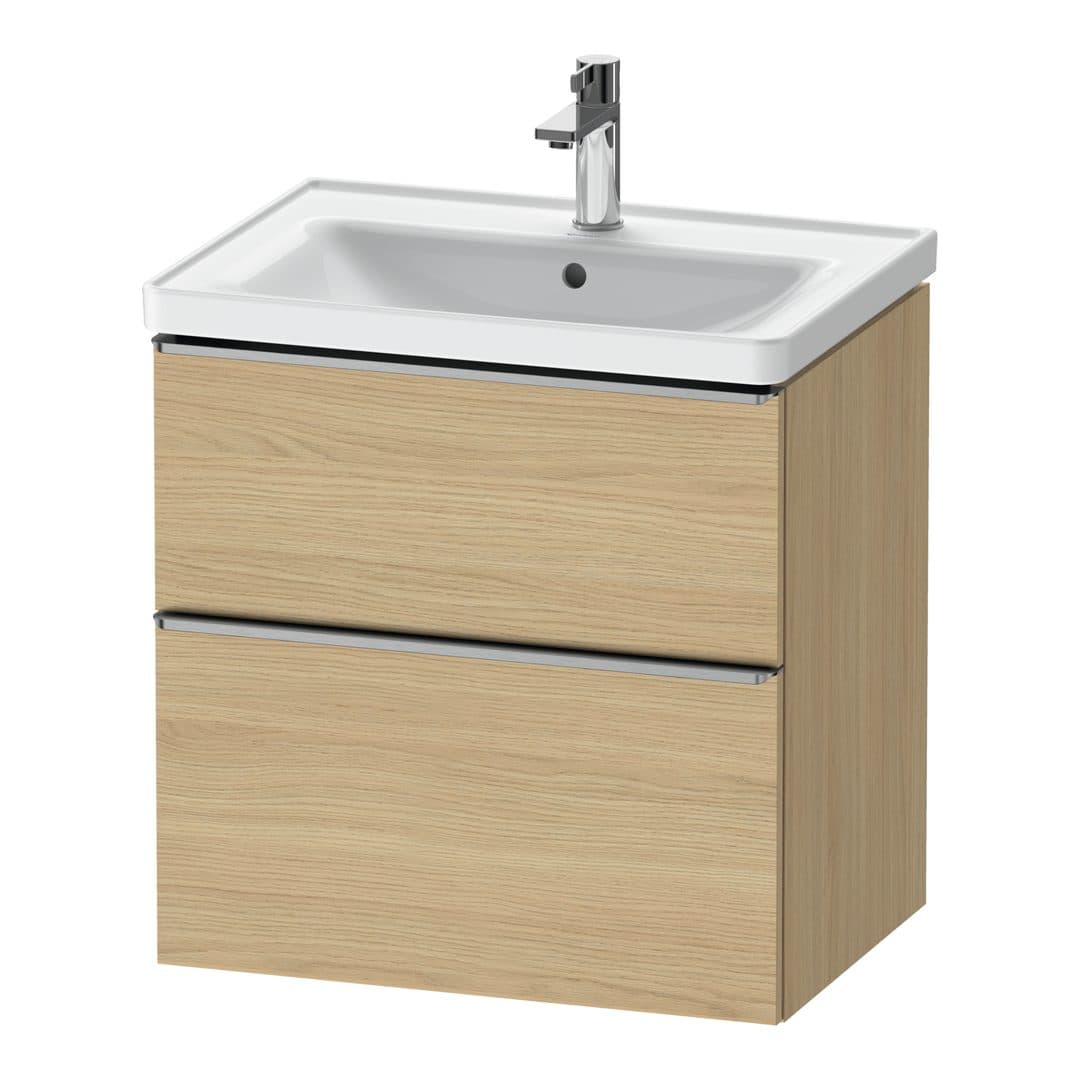 Duravit D-Neo – Έπιπλο Νιπτήρα – 634 mm, 2 συρτάρια, νιπτήρας κέντρο, Stainless steel Brushed – Natural oak, Decor (DE4354070300000)