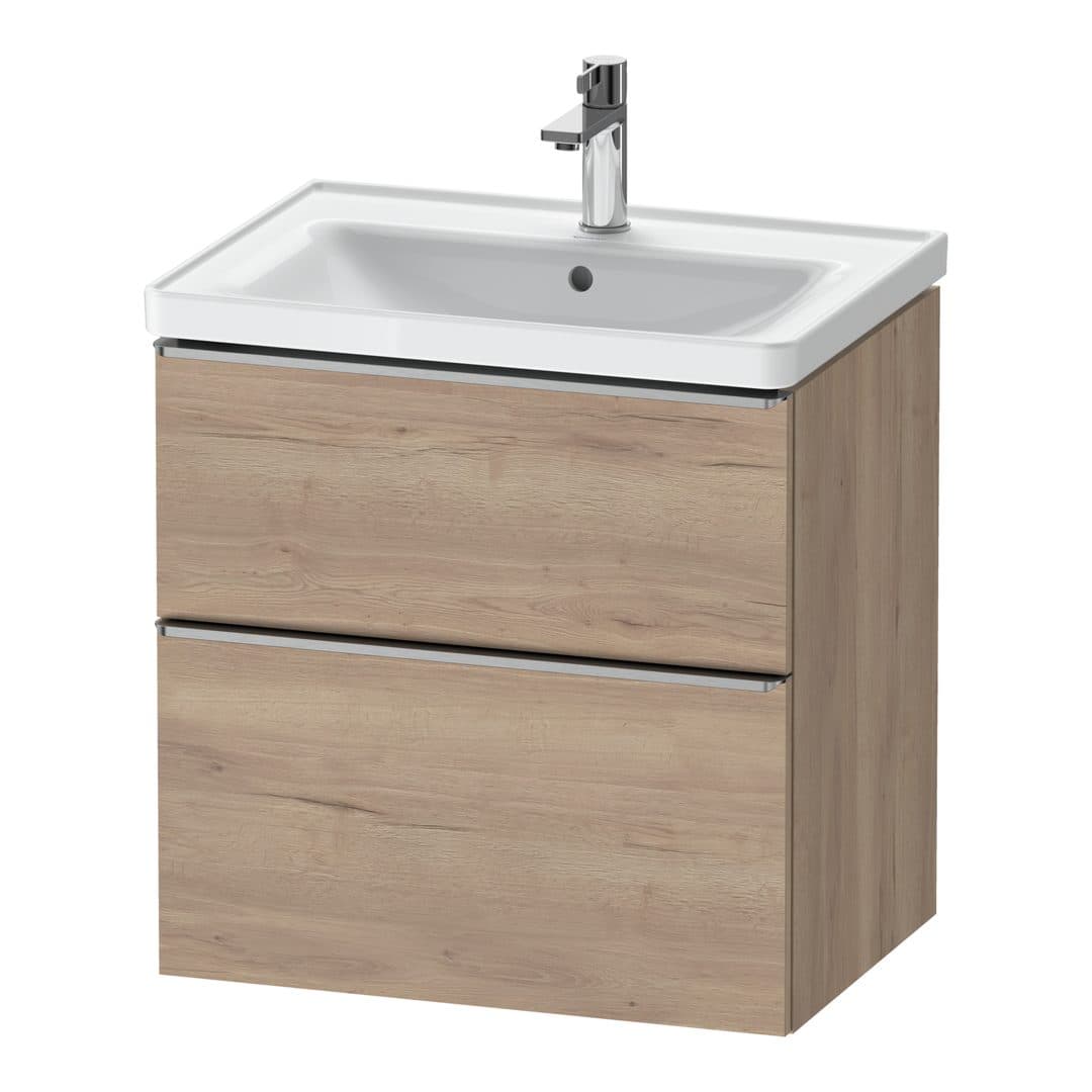 Duravit D-Neo – Έπιπλο Νιπτήρα – 634 mm, 2 συρτάρια, νιπτήρας κέντρο, Stainless steel Brushed – Marbled Oak Matt, Decor (DE4354070550000)