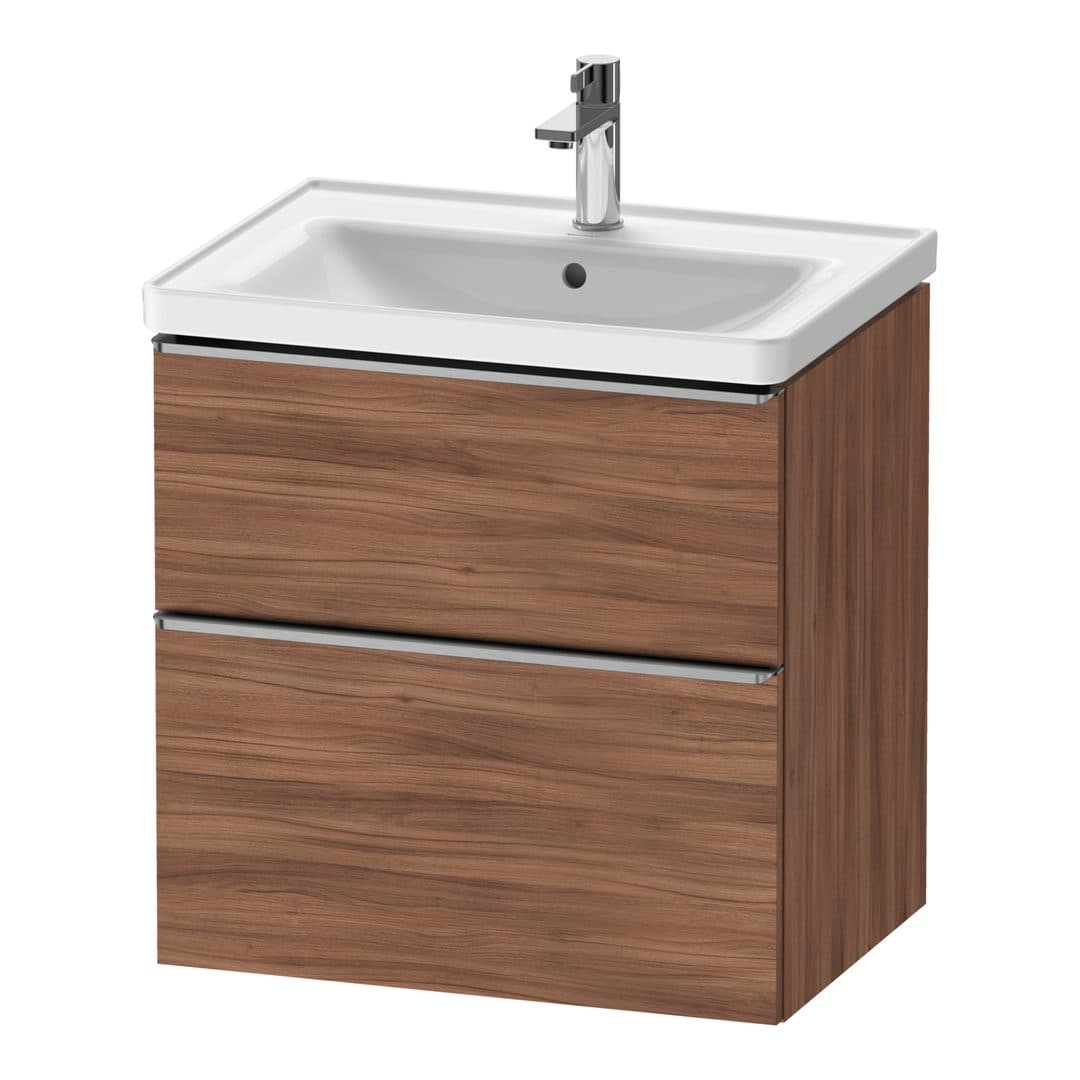 Duravit D-Neo – Έπιπλο Νιπτήρα – 634 mm, 2 συρτάρια, νιπτήρας κέντρο, Stainless steel Brushed – Walnut Matt, Decor (DE4354070790000)