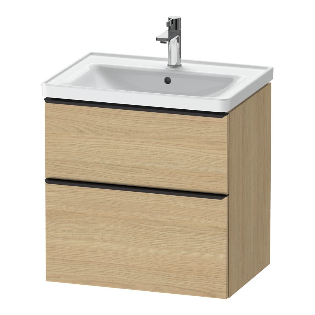 Duravit D-Neo – Έπιπλο Νιπτήρα – 634 mm, 2 συρτάρια, νιπτήρας κέντρο, Diamond black Matt – Natural oak, Decor (DE43540BD300000)