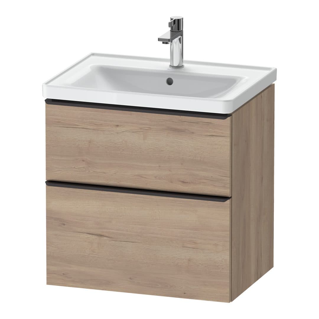 Duravit D-Neo – Έπιπλο Νιπτήρα – 634 mm, 2 συρτάρια, νιπτήρας κέντρο, Diamond black Matt – Marbled Oak Matt, Decor (DE43540BD550000)