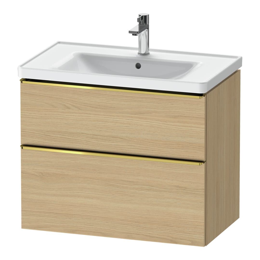 Duravit D-Neo – Έπιπλο Νιπτήρα – 784 mm, 2 συρτάρια, νιπτήρας κέντρο, 784 x 452 x 625 mm, Gold Polished – Natural oak, Decor (DE4355034300000)
