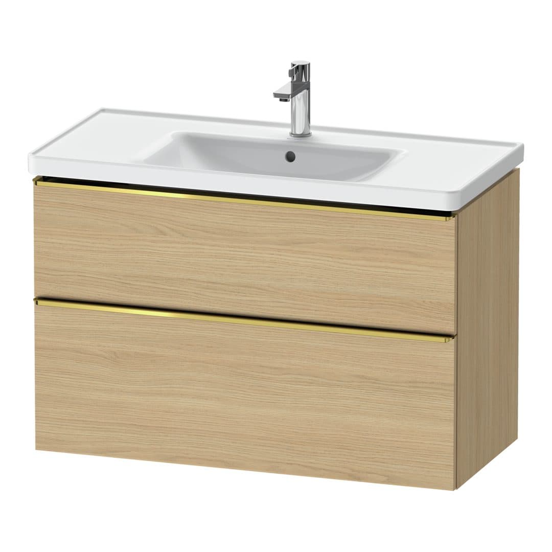 Duravit D-Neo – Έπιπλο Νιπτήρα – 984 mm, 2 συρτάρια, νιπτήρας κέντρο, 984 x 452 x 625 mm, Gold Polished – Natural oak, Decor (DE4356034300000)
