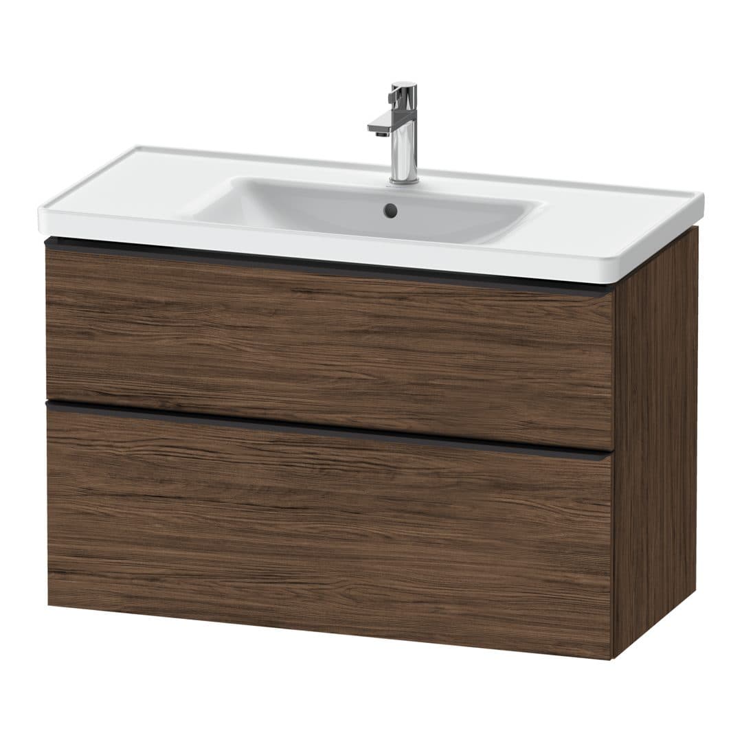 Duravit D-Neo – Έπιπλο Νιπτήρα – 984 mm, 2 συρτάρια, νιπτήρας κέντρο, 984 x 452 x 625 mm, Diamond black Matt – Walnut dark Matt, Decor (DE43560BD210000)