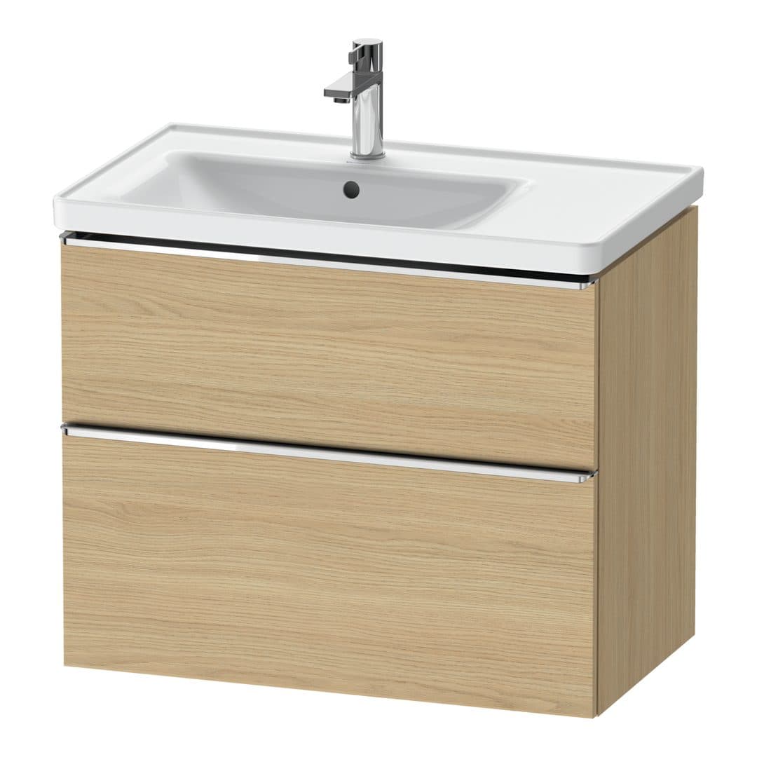 Duravit D-Neo – Έπιπλο Νιπτήρα – 784 mm, 2 συρτάρια, νιπτήρας αριστερά, Chrome High Gloss – Natural oak, Decor (DE4357010300000)