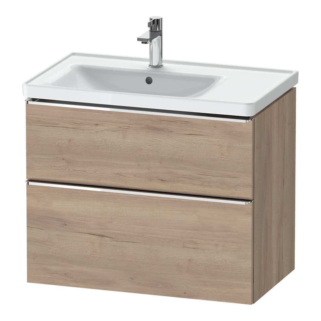 Duravit D-Neo – Έπιπλο Νιπτήρα – 784 mm, 2 συρτάρια, νιπτήρας αριστερά, Chrome High Gloss – Marbled Oak Matt, Decor (DE4357010550000)