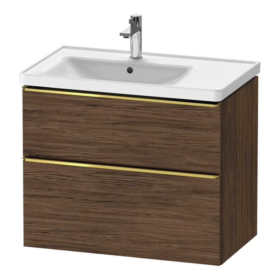 Duravit D-Neo – Έπιπλο Νιπτήρα – 784 mm, 2 συρτάρια, νιπτήρας αριστερά, Gold Polished – Walnut dark Matt, Decor (DE4357034210000)