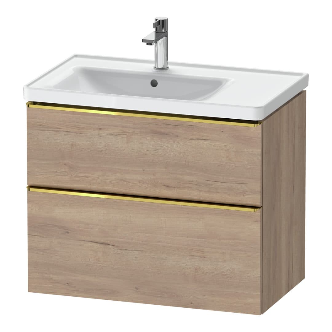 Duravit D-Neo – Έπιπλο Νιπτήρα – 784 mm, 2 συρτάρια, νιπτήρας αριστερά, Gold Polished – Marbled Oak Matt, Decor (DE4357034550000)
