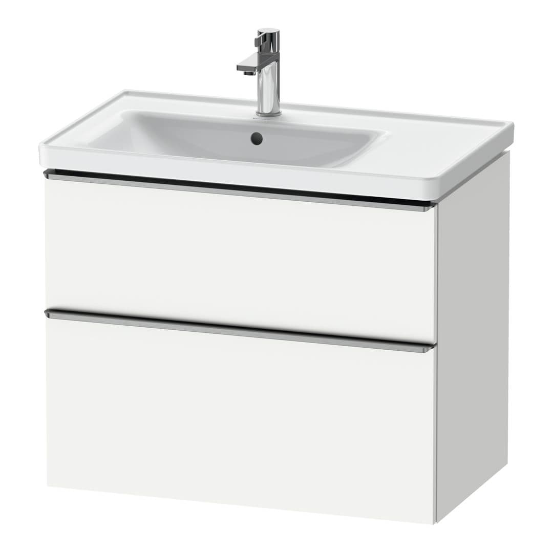 Duravit D-Neo – Έπιπλο Νιπτήρα – 784 mm, 2 συρτάρια, νιπτήρας αριστερά, Stainless steel Brushed – White Matt, Decor (DE4357070180000)