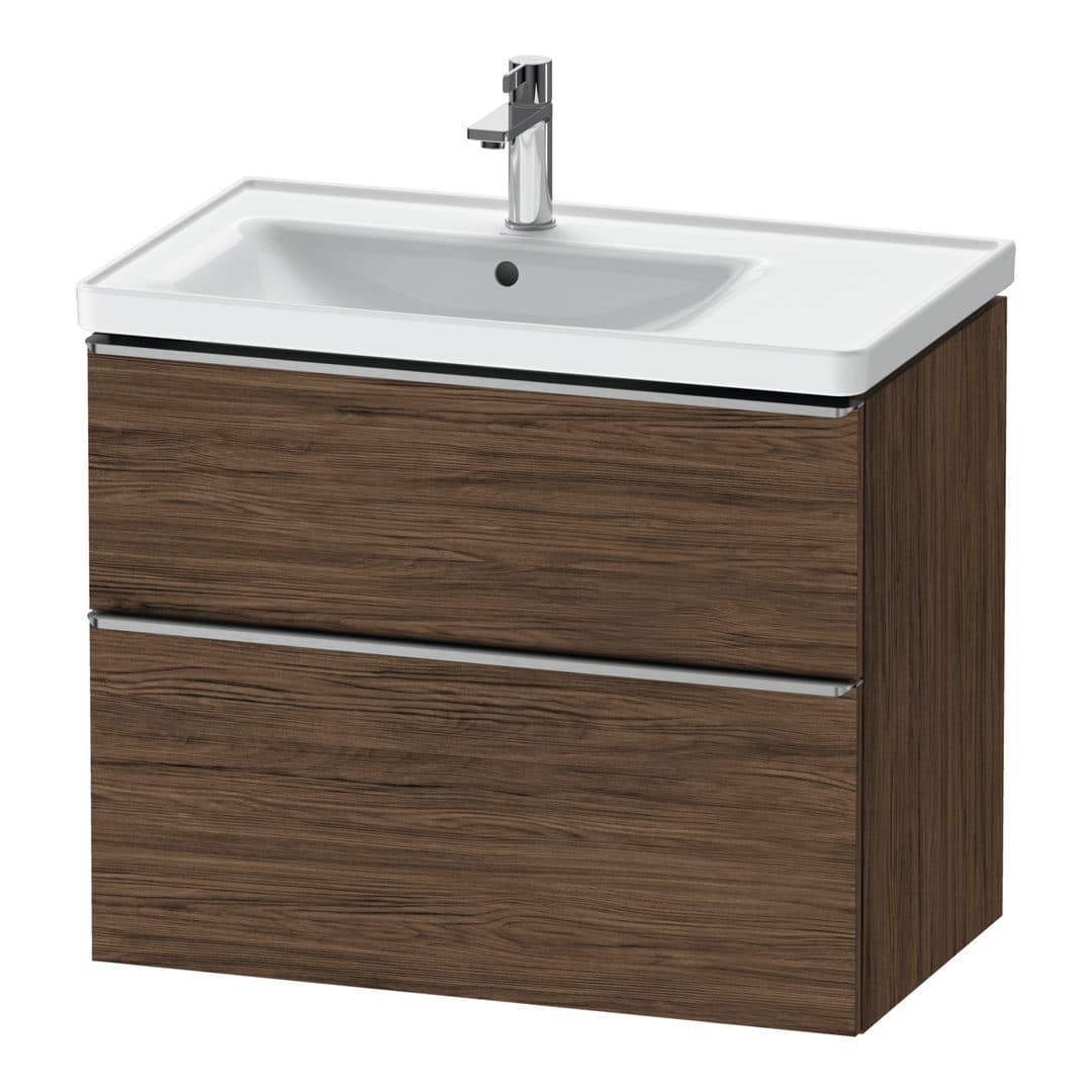 Duravit D-Neo – Έπιπλο Νιπτήρα – 784 mm, 2 συρτάρια, νιπτήρας αριστερά, Stainless steel Brushed – Walnut dark Matt, Decor (DE4357070210000)