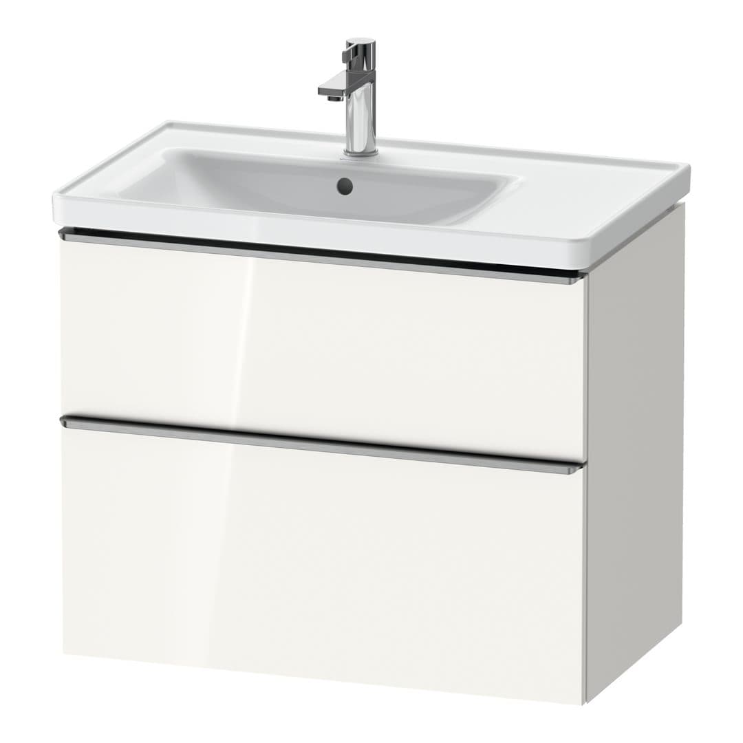 Duravit D-Neo – Έπιπλο Νιπτήρα – 784 mm, 2 συρτάρια, νιπτήρας αριστερά, Stainless steel Brushed – White High Gloss, Decor (DE4357070220000)