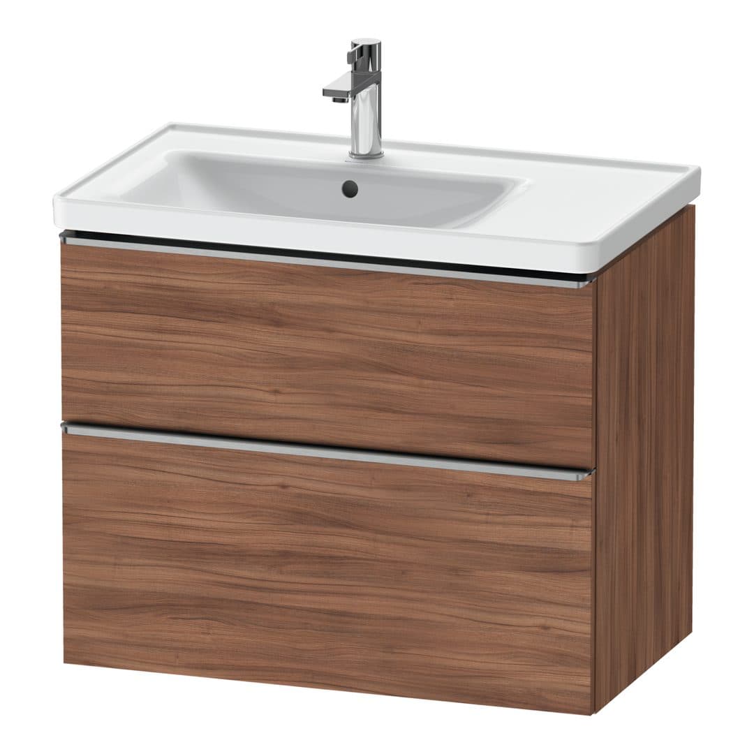 Duravit D-Neo – Έπιπλο Νιπτήρα – 784 mm, 2 συρτάρια, νιπτήρας αριστερά, Stainless steel Brushed – Walnut Matt, Decor (DE4357070790000)
