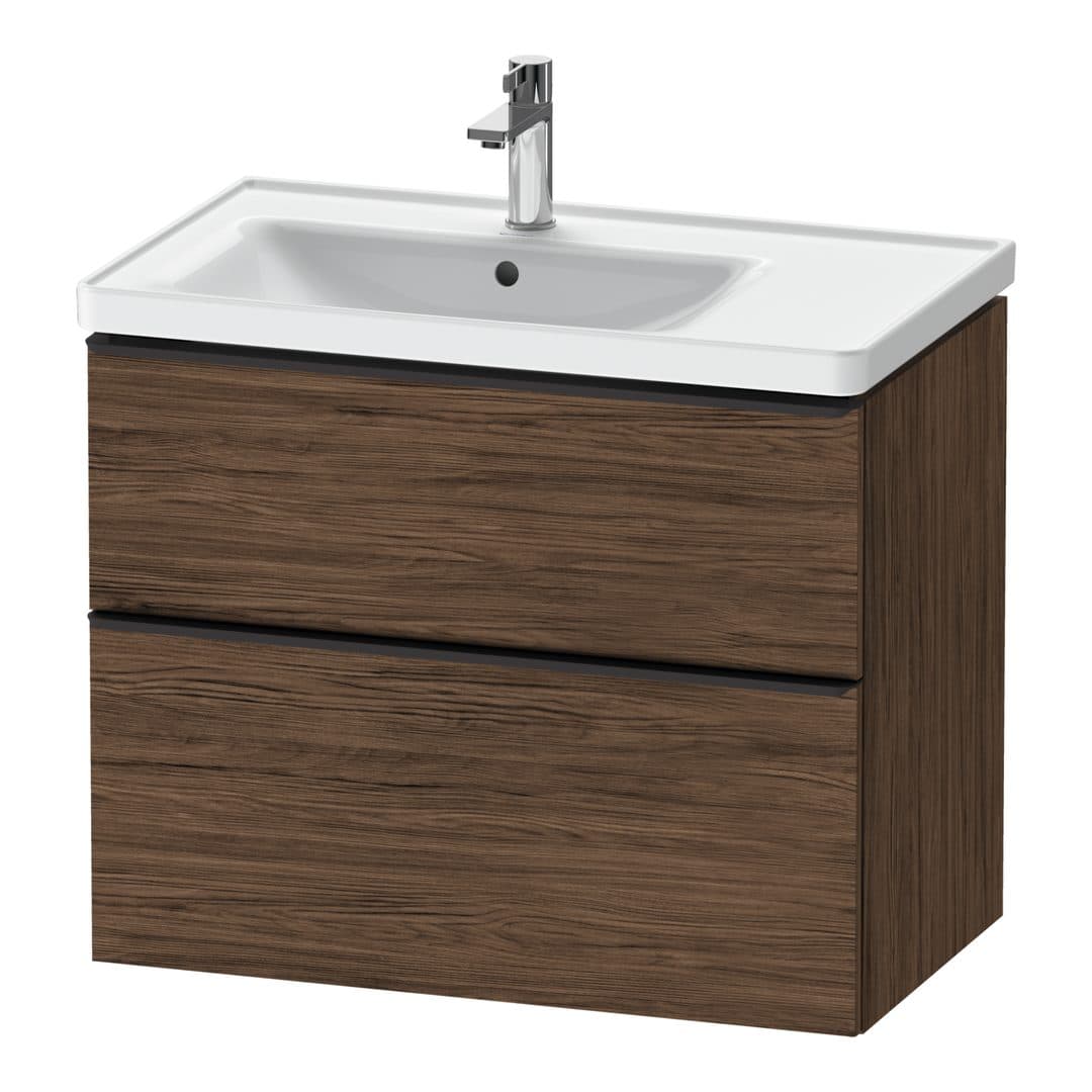 Duravit D-Neo – Έπιπλο Νιπτήρα – 784 mm, 2 συρτάρια, νιπτήρας αριστερά, Diamond black Matt – Walnut dark Matt, Decor (DE43570BD210000)