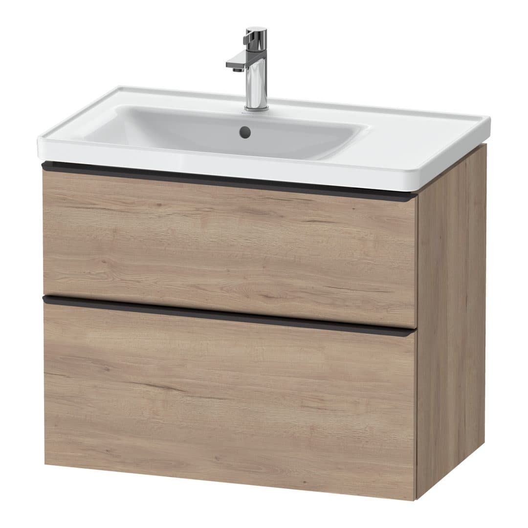 Duravit D-Neo – Έπιπλο Νιπτήρα – 784 mm, 2 συρτάρια, νιπτήρας αριστερά, Diamond black Matt – Marbled Oak Matt, Decor (DE43570BD550000)