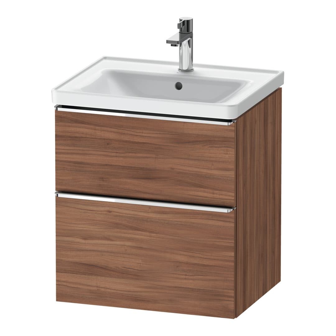 Duravit D-Neo – Έπιπλο Νιπτήρα – 584 mm, 2 συρτάρια, νιπτήρας κέντρο, 584 x 452 x 625 mm, Chrome High Gloss – Walnut Matt, Decor (DE4359010790000)