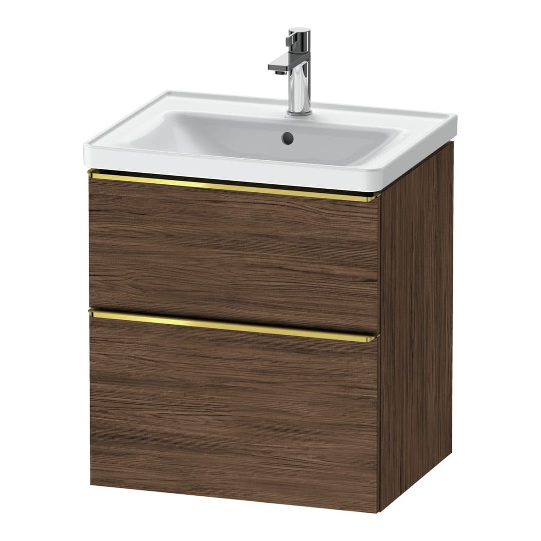 Duravit D-Neo – Έπιπλο Νιπτήρα – 584 mm, 2 συρτάρια, νιπτήρας κέντρο, 584 x 452 x 625 mm, Gold Polished – Walnut dark Matt, Decor (DE4359034210000)