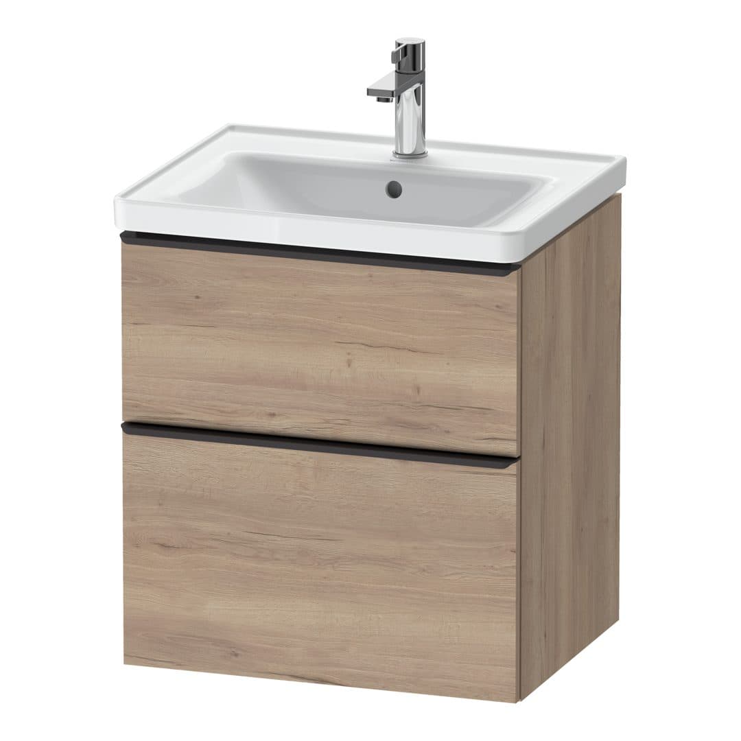 Duravit D-Neo – Έπιπλο Νιπτήρα – 584 mm, 2 συρτάρια, νιπτήρας κέντρο, 584 x 452 x 625 mm, Diamond black Matt – Marbled Oak Matt, Decor (DE43590BD550000)