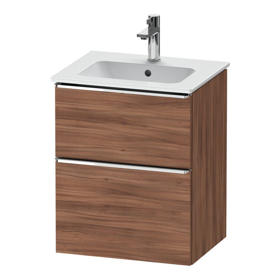 Duravit D-Neo – Έπιπλο Νιπτήρα – 510 mm, 2 συρτάρια, νιπτήρας κέντρο, Chrome High Gloss – Walnut Matt, Decor (DE4360010790000)