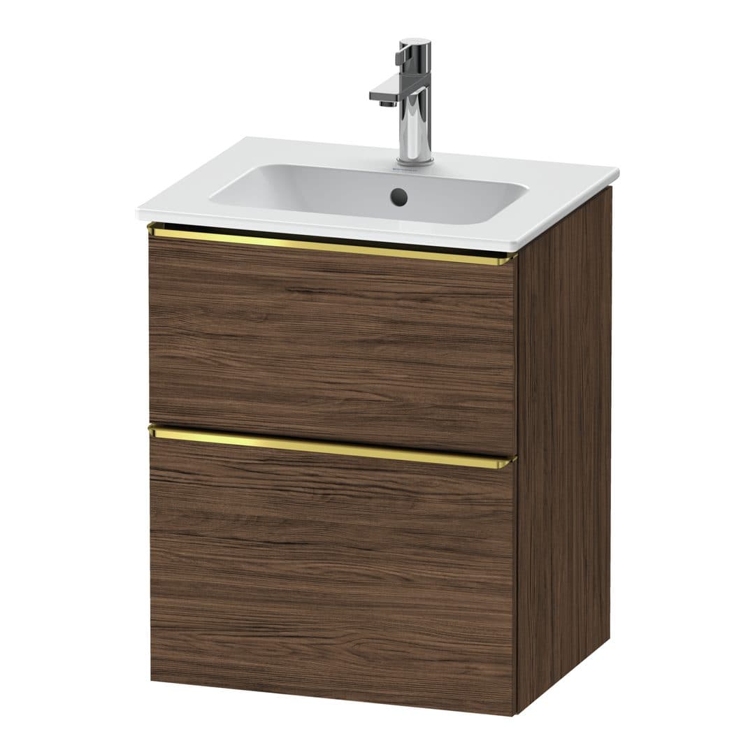 Duravit D-Neo – Έπιπλο Νιπτήρα – 510 mm, 2 συρτάρια, νιπτήρας κέντρο, Gold Polished – Walnut dark Matt, Decor (DE4360034210000)