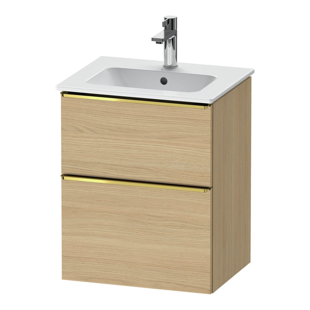 Duravit D-Neo – Έπιπλο Νιπτήρα – 510 mm, 2 συρτάρια, νιπτήρας κέντρο, Gold Polished – Natural oak, Decor (DE4360034300000)
