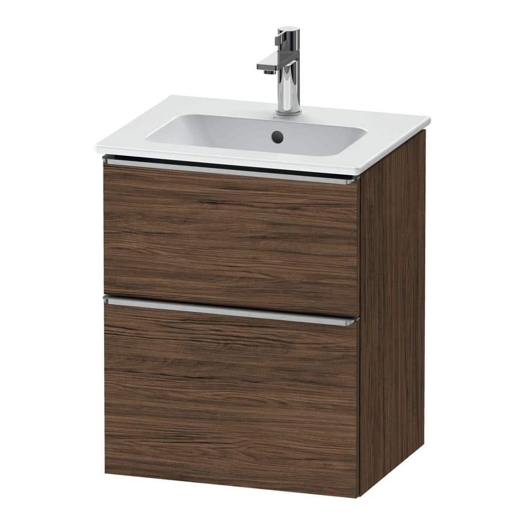 Duravit D-Neo – Έπιπλο Νιπτήρα – 510 mm, 2 συρτάρια, νιπτήρας κέντρο, Stainless steel Brushed – Walnut dark Matt, Decor (DE4360070210000)