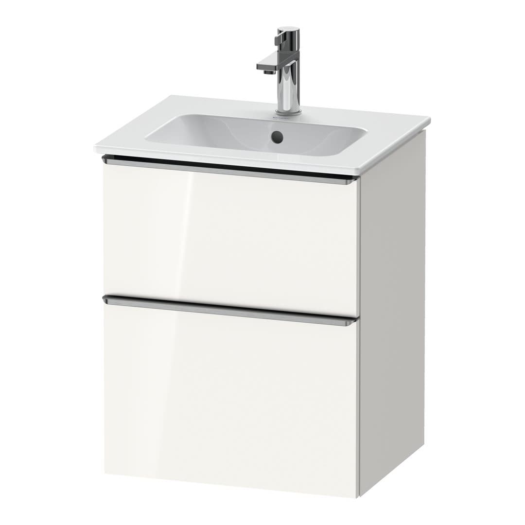 Duravit D-Neo – Έπιπλο Νιπτήρα – 510 mm, 2 συρτάρια, νιπτήρας κέντρο, Stainless steel Brushed – White High Gloss, Decor (DE4360070220000)