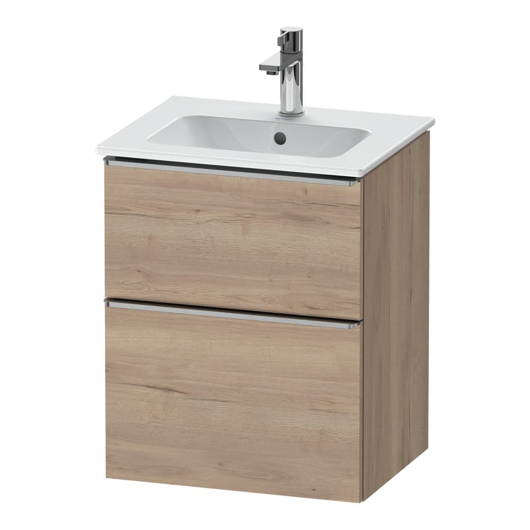 Duravit D-Neo – Έπιπλο Νιπτήρα – 510 mm, 2 συρτάρια, νιπτήρας κέντρο, Stainless steel Brushed – Marbled Oak Matt, Decor (DE4360070550000)