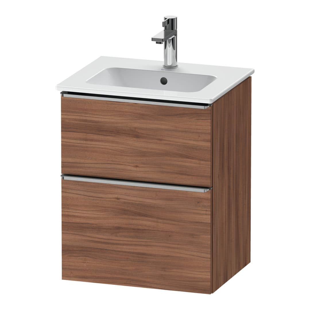 Duravit D-Neo – Έπιπλο Νιπτήρα – 510 mm, 2 συρτάρια, νιπτήρας κέντρο, Stainless steel Brushed – Walnut Matt, Decor (DE4360070790000)