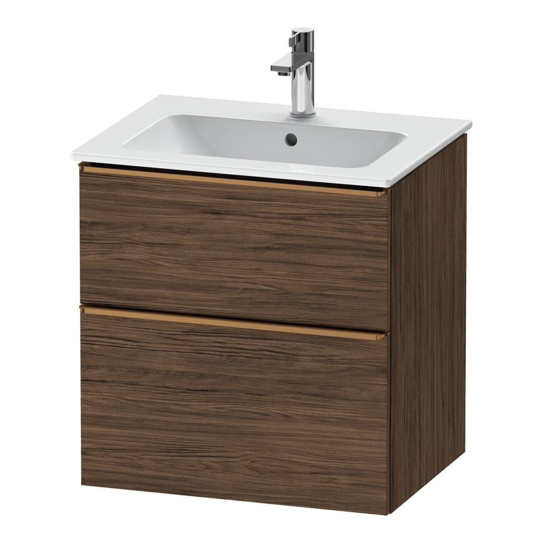 Duravit D-Neo – Έπιπλο Νιπτήρα – 610 mm, 2 συρτάρια, νιπτήρας κέντρο, Bronze Brushed – Walnut dark Matt, Decor (DE4361004210000)