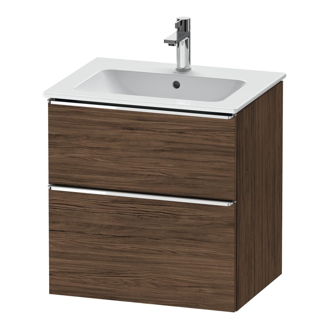 Duravit D-Neo – Έπιπλο Νιπτήρα – 610 mm, 2 συρτάρια, νιπτήρας κέντρο, Chrome High Gloss – Walnut dark Matt, Decor (DE4361010210000)