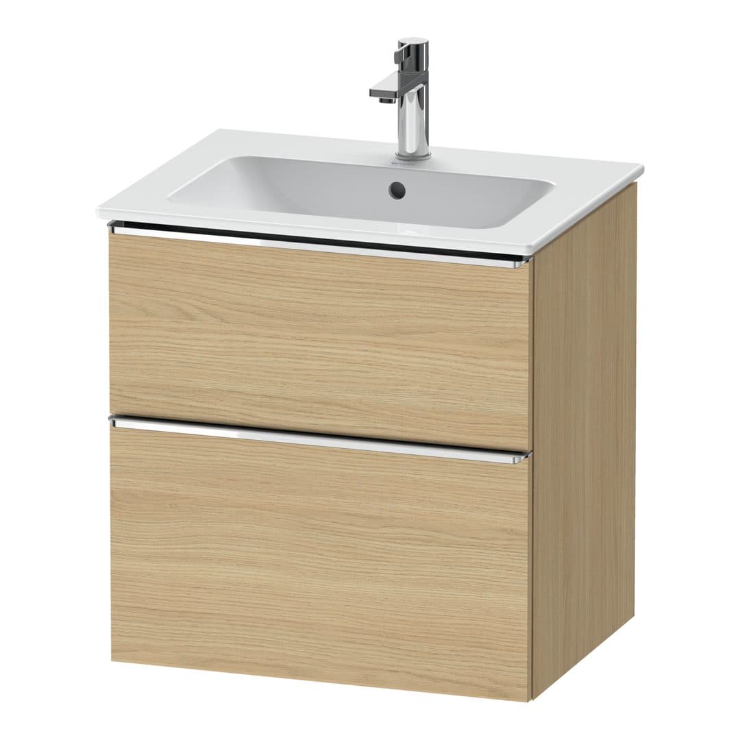 Duravit D-Neo – Έπιπλο Νιπτήρα – 610 mm, 2 συρτάρια, νιπτήρας κέντρο, Chrome High Gloss – Natural oak, Decor (DE4361010300000)