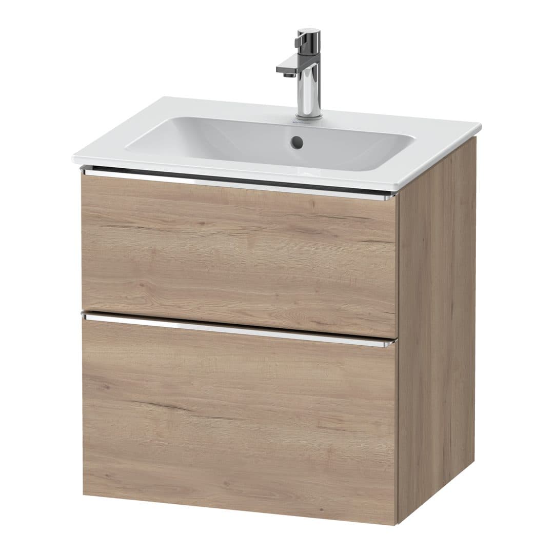 Duravit D-Neo – Έπιπλο Νιπτήρα – 610 mm, 2 συρτάρια, νιπτήρας κέντρο, Chrome High Gloss – Marbled Oak Matt, Decor (DE4361010550000)