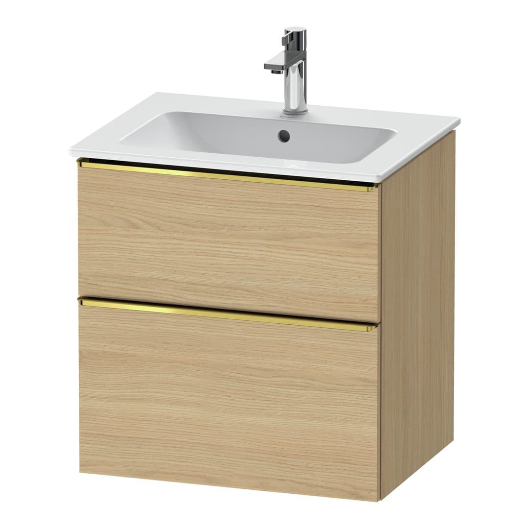 Duravit D-Neo – Έπιπλο Νιπτήρα – 610 mm, 2 συρτάρια, νιπτήρας κέντρο, Gold Polished – Natural oak, Decor (DE4361034300000)