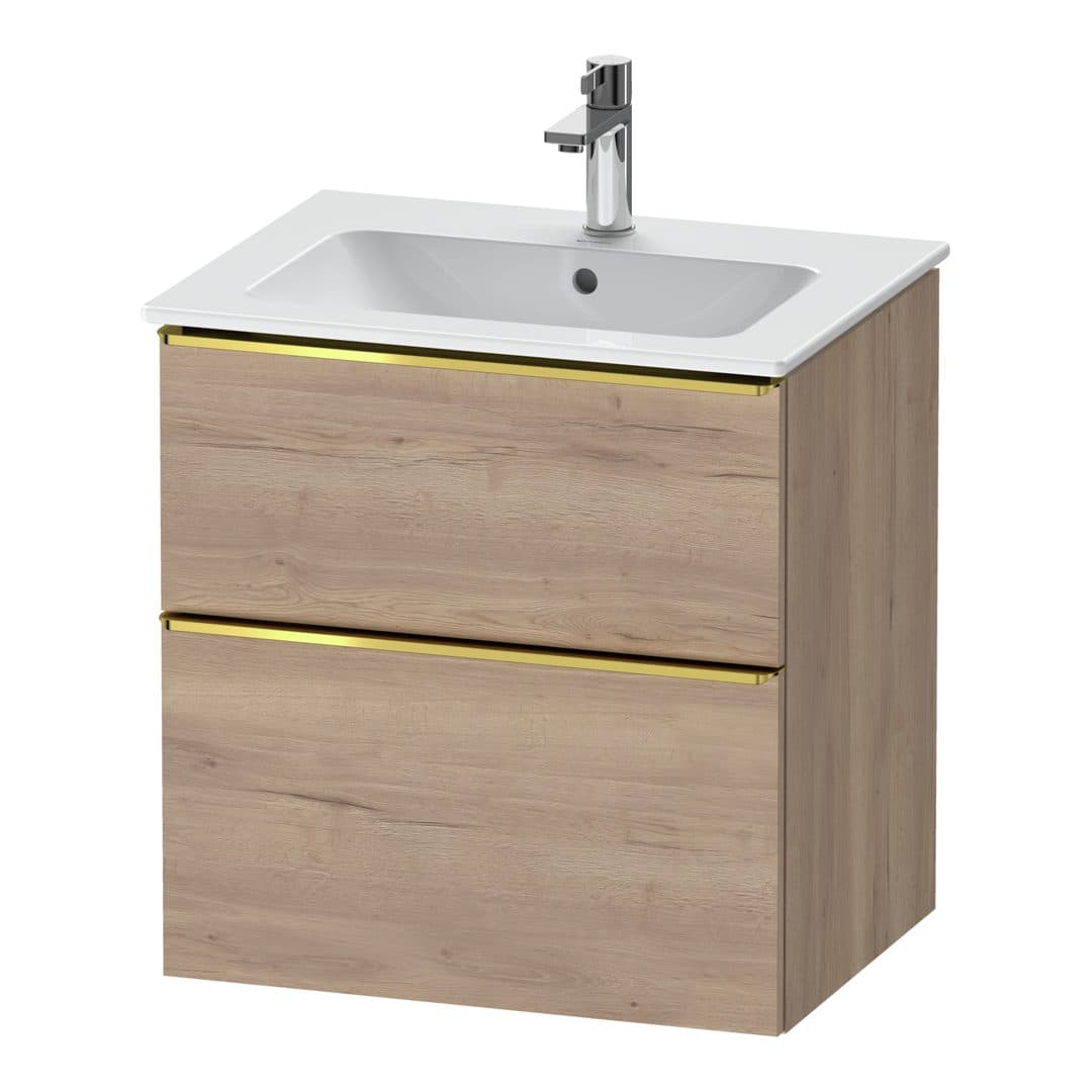 Duravit D-Neo – Έπιπλο Νιπτήρα – 610 mm, 2 συρτάρια, νιπτήρας κέντρο, Gold Polished – Marbled Oak Matt, Decor (DE4361034550000)