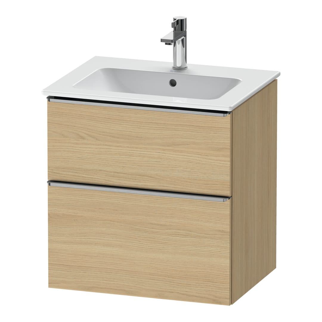 Duravit D-Neo – Έπιπλο Νιπτήρα – 610 mm, 2 συρτάρια, νιπτήρας κέντρο, Stainless steel Brushed – Natural oak, Decor (DE4361070300000)