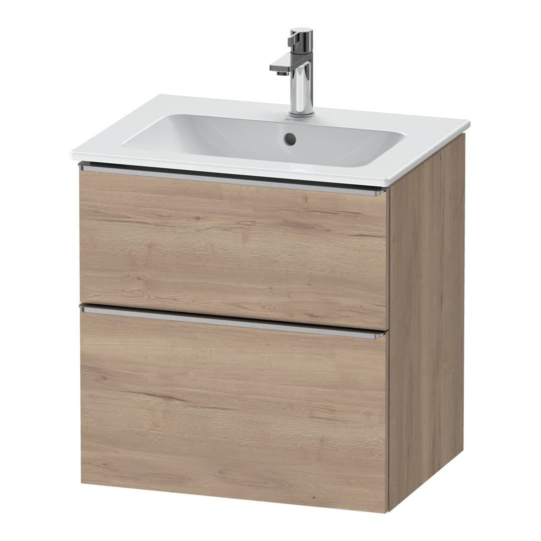 Duravit D-Neo – Έπιπλο Νιπτήρα – 610 mm, 2 συρτάρια, νιπτήρας κέντρο, Stainless steel Brushed – Marbled Oak Matt, Decor (DE4361070550000)