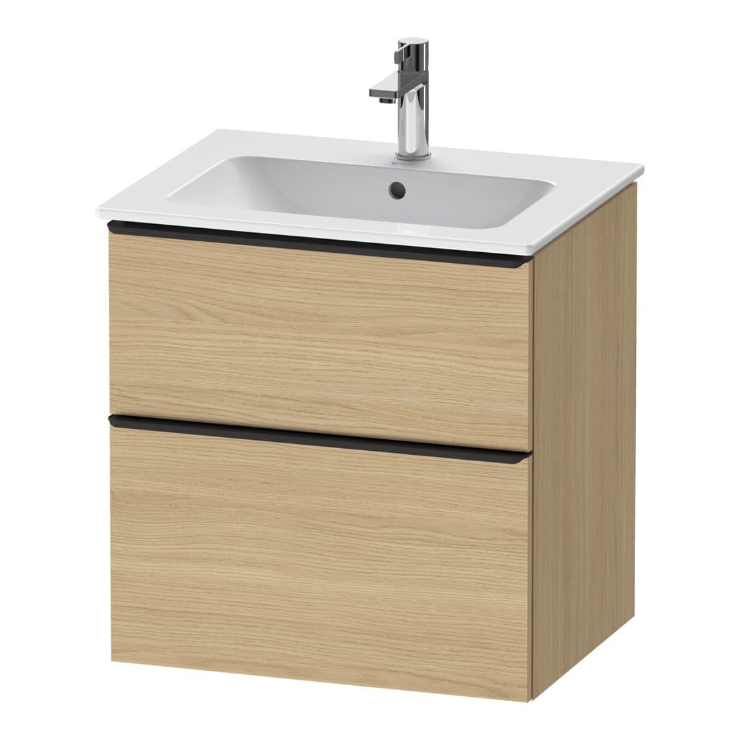 Duravit D-Neo – Έπιπλο Νιπτήρα – 610 mm, 2 συρτάρια, νιπτήρας κέντρο, Diamond black Matt – Natural oak, Decor (DE43610BD300000)
