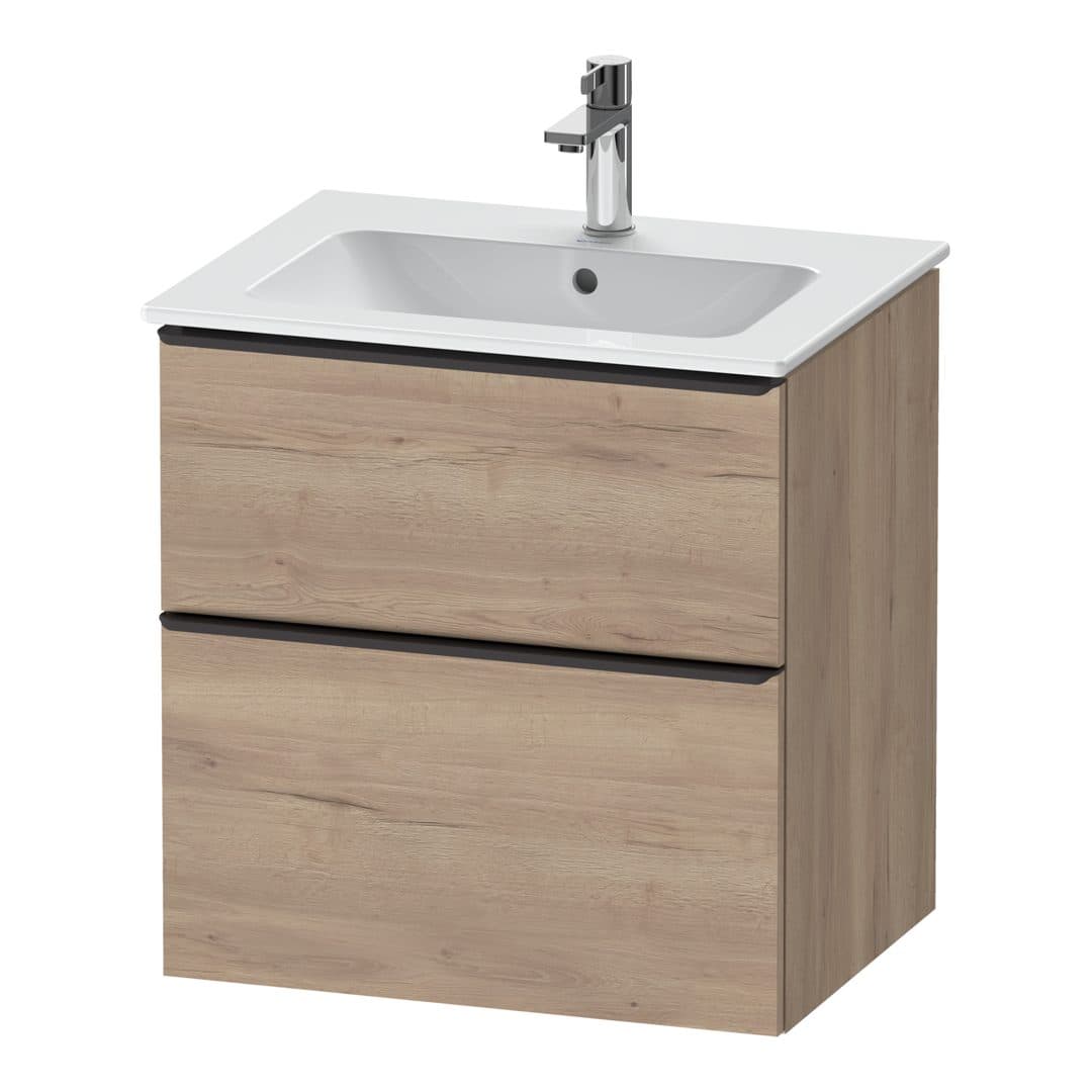 Duravit D-Neo – Έπιπλο Νιπτήρα – 610 mm, 2 συρτάρια, νιπτήρας κέντρο, Diamond black Matt – Marbled Oak Matt, Decor (DE43610BD550000)
