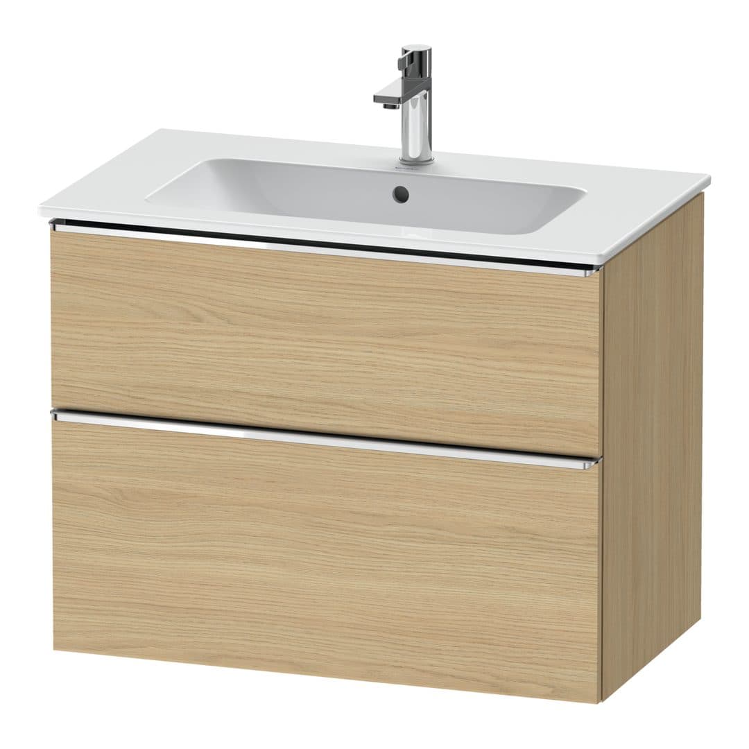 Duravit D-Neo – Έπιπλο Νιπτήρα – 810 mm, 2 συρτάρια, νιπτήρας κέντρο, Chrome High Gloss – Natural oak, Decor (DE4362010300000)