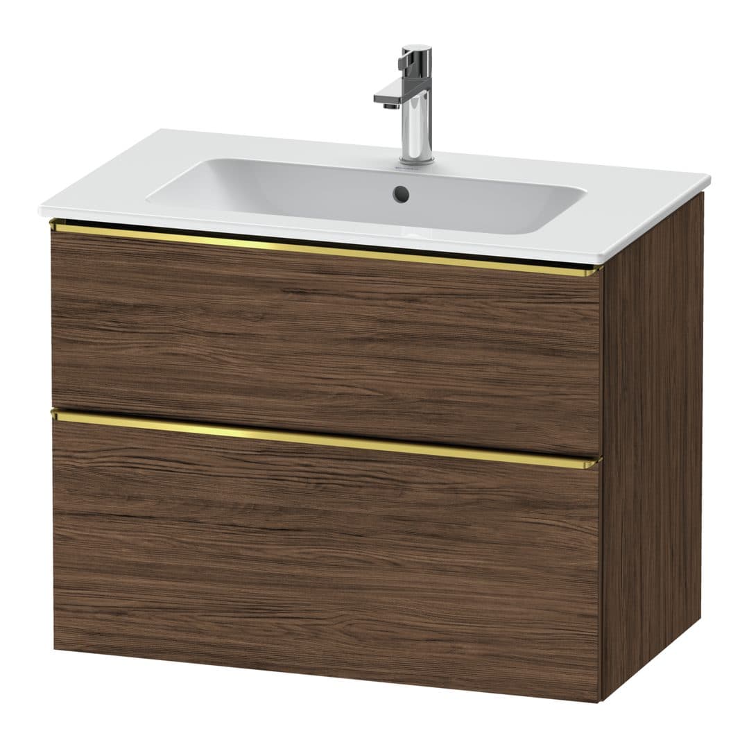 Duravit D-Neo – Έπιπλο Νιπτήρα – 810 mm, 2 συρτάρια, νιπτήρας κέντρο, Gold Polished – Walnut dark Matt, Decor (DE4362034210000)