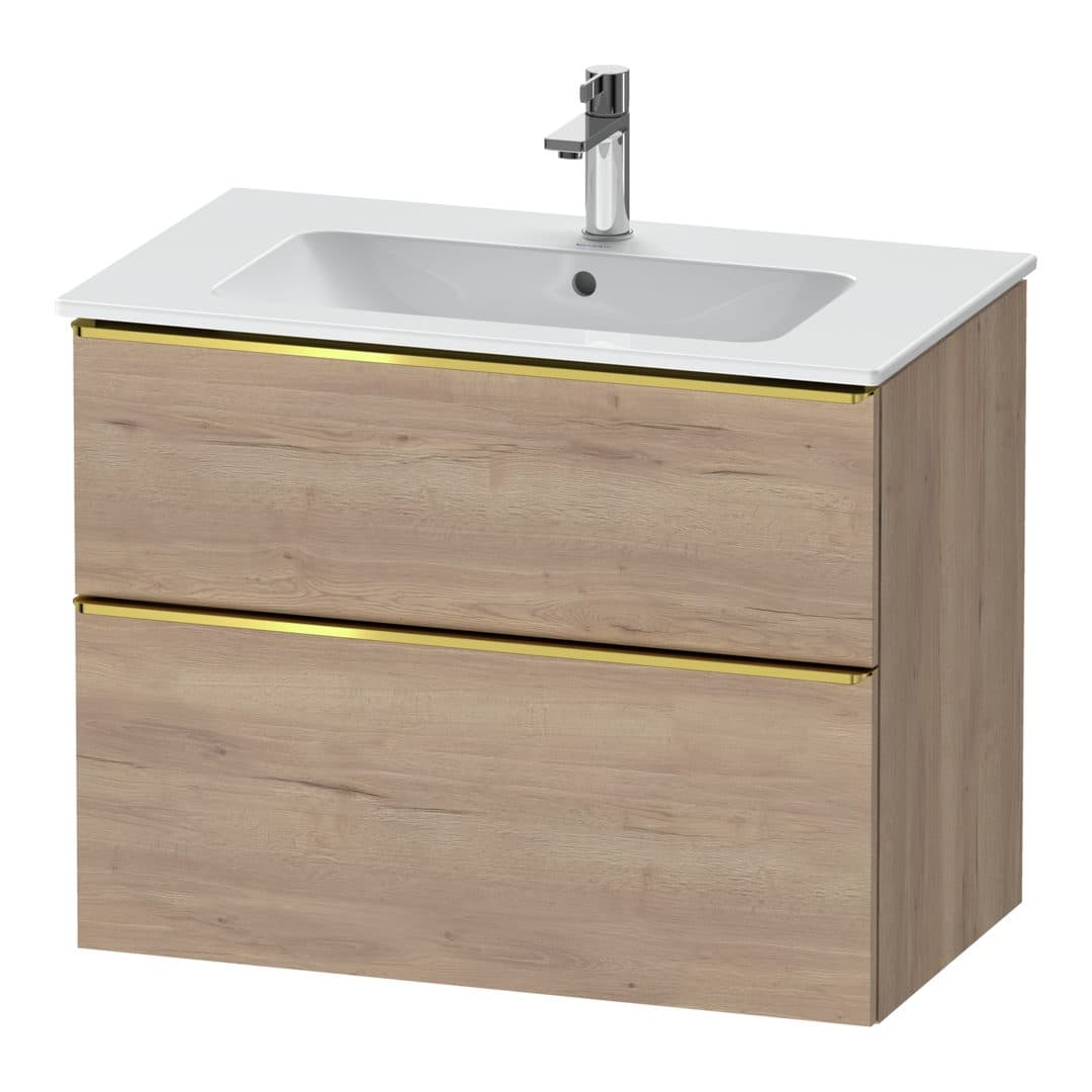 Duravit D-Neo – Έπιπλο Νιπτήρα – 810 mm, 2 συρτάρια, νιπτήρας κέντρο, Gold Polished – Marbled Oak Matt, Decor (DE4362034550000)