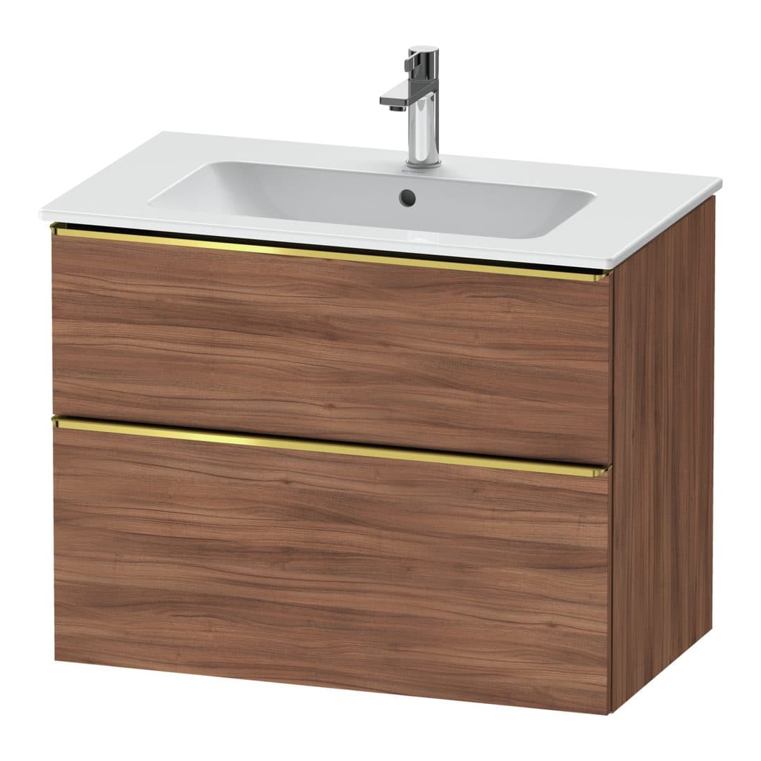 Duravit D-Neo – Έπιπλο Νιπτήρα – 810 mm, 2 συρτάρια, νιπτήρας κέντρο, Gold Polished – Walnut Matt, Decor (DE4362034790000)