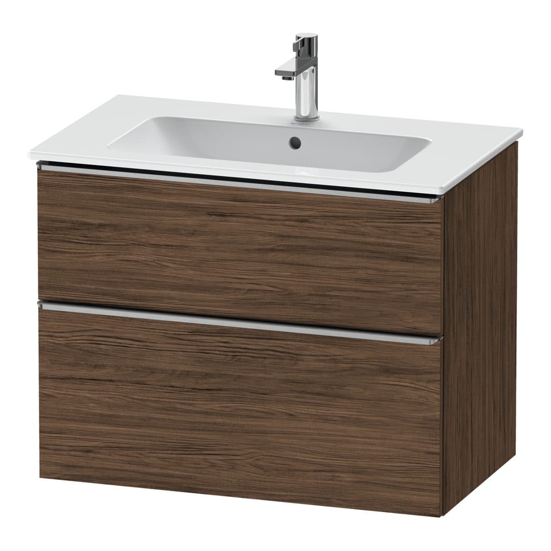 Duravit D-Neo – Έπιπλο Νιπτήρα – 810 mm, 2 συρτάρια, νιπτήρας κέντρο, Stainless steel Brushed – Walnut dark Matt, Decor (DE4362070210000)