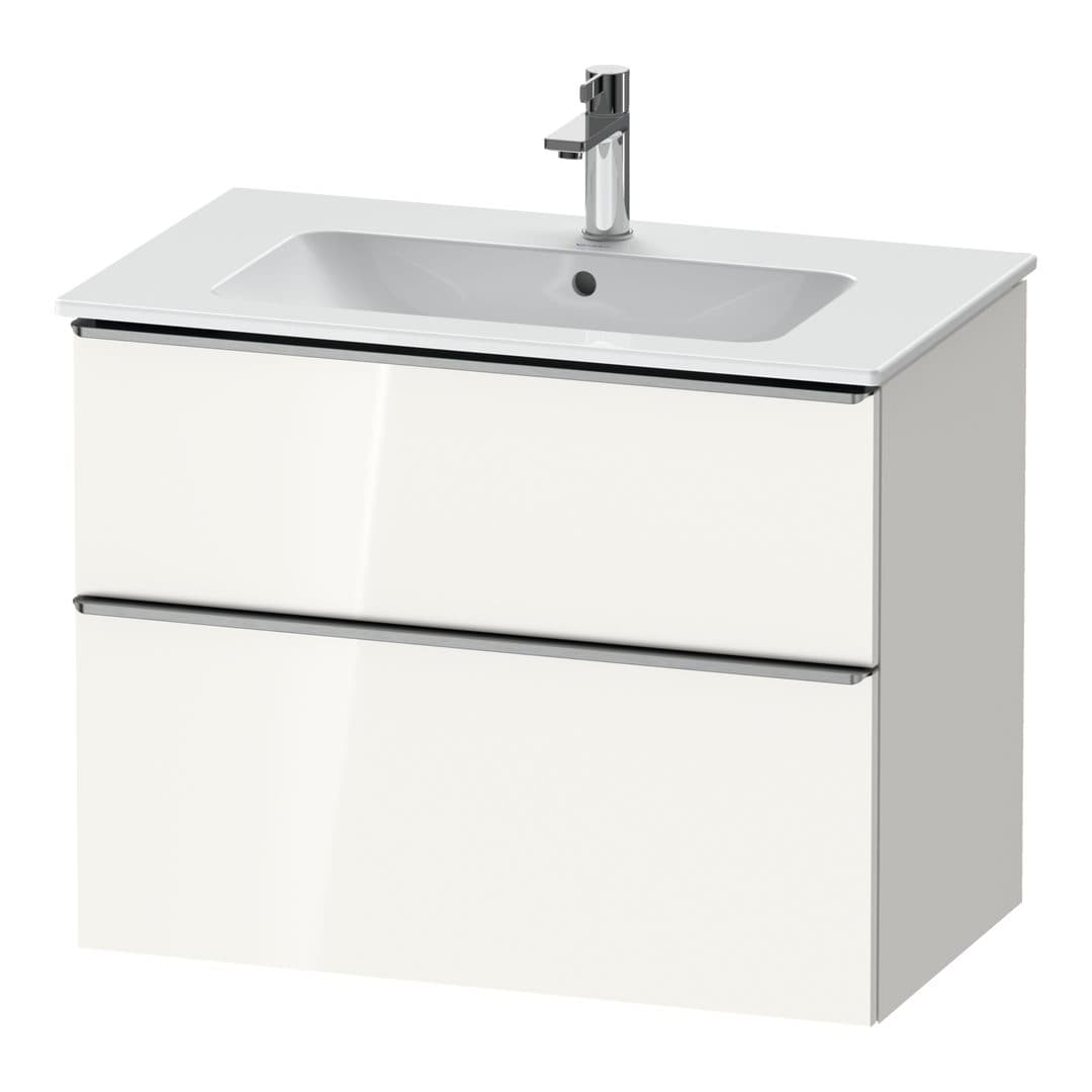 Duravit D-Neo – Έπιπλο Νιπτήρα – 810 mm, 2 συρτάρια, νιπτήρας κέντρο, Stainless steel Brushed – White High Gloss, Decor (DE4362070220000)