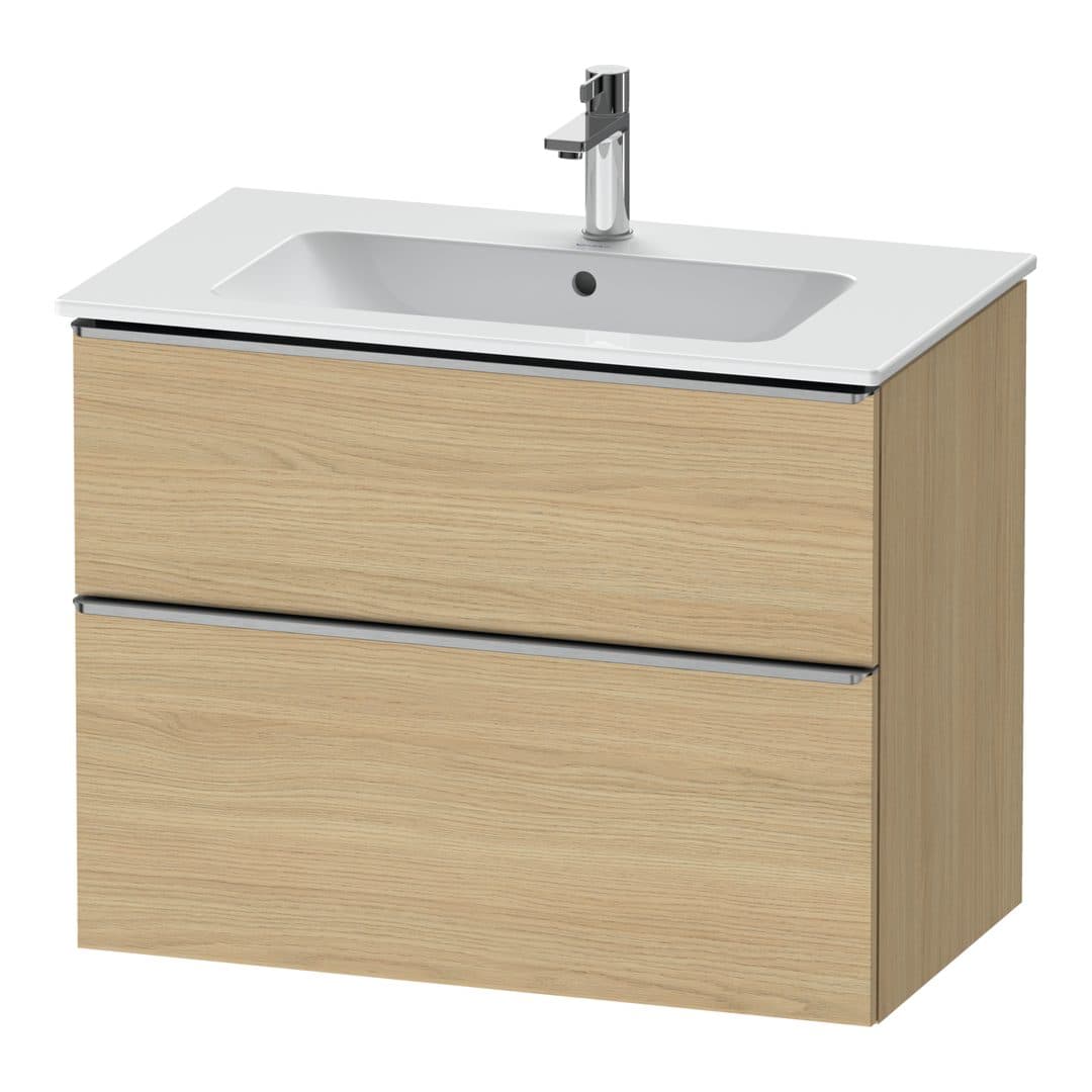 Duravit D-Neo – Έπιπλο Νιπτήρα – 810 mm, 2 συρτάρια, νιπτήρας κέντρο, Stainless steel Brushed – Natural oak, Decor (DE4362070300000)