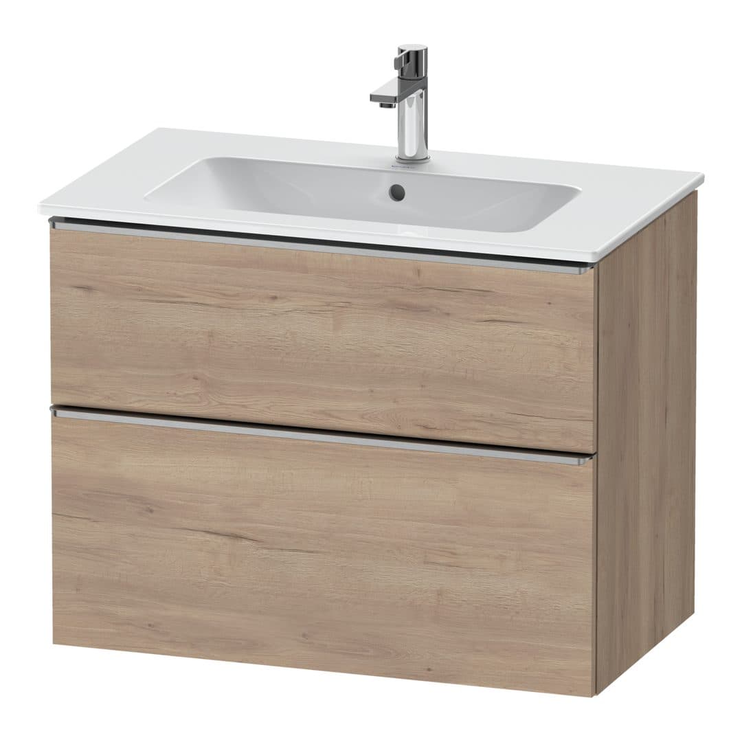 Duravit D-Neo – Έπιπλο Νιπτήρα – 810 mm, 2 συρτάρια, νιπτήρας κέντρο, Stainless steel Brushed – Marbled Oak Matt, Decor (DE4362070550000)
