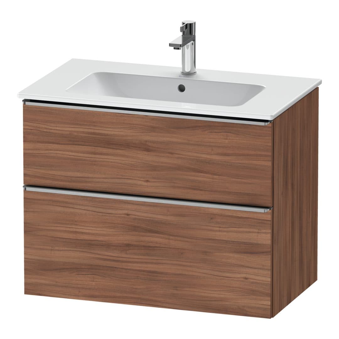Duravit D-Neo – Έπιπλο Νιπτήρα – 810 mm, 2 συρτάρια, νιπτήρας κέντρο, Stainless steel Brushed – Walnut Matt, Decor (DE4362070790000)