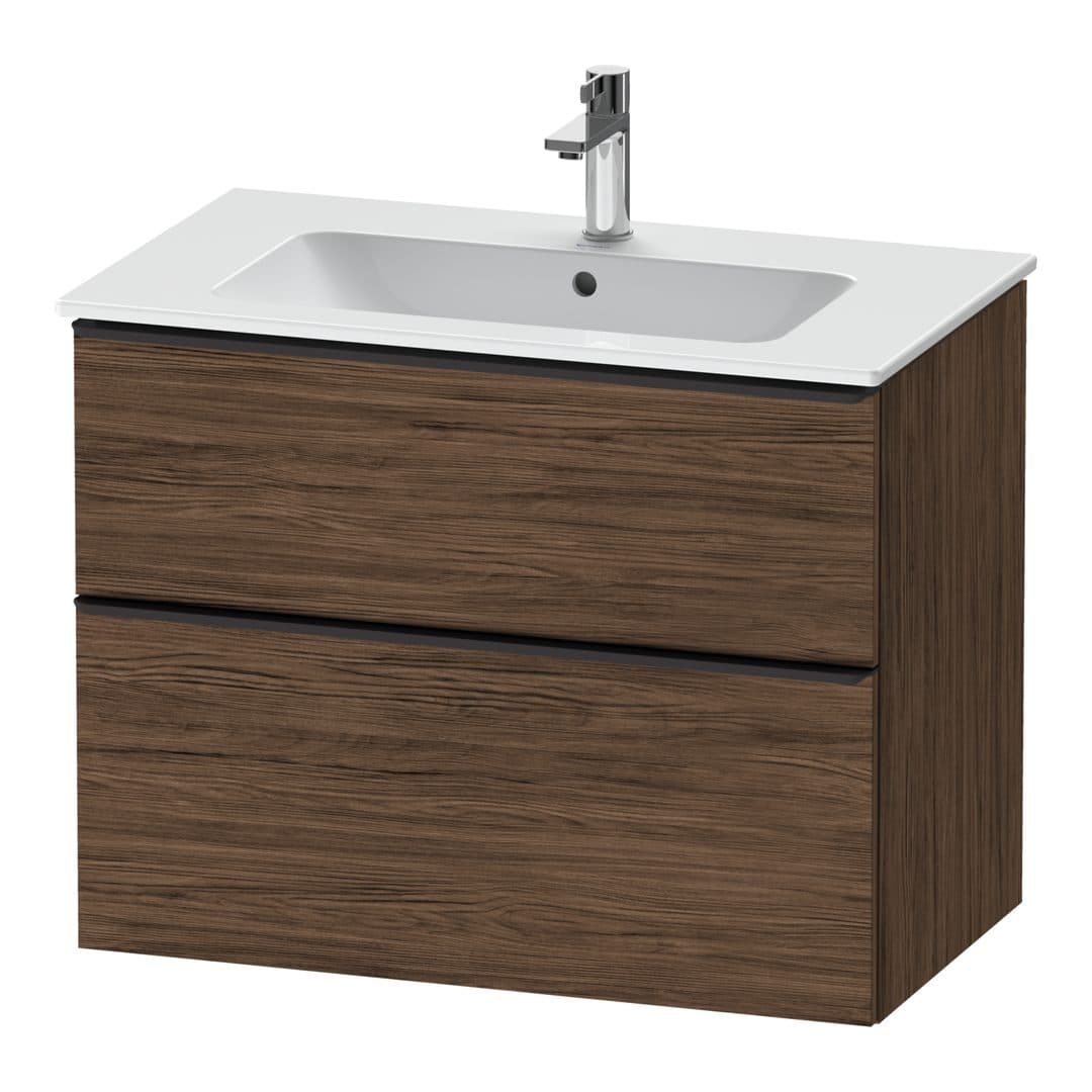 Duravit D-Neo – Έπιπλο Νιπτήρα – 810 mm, 2 συρτάρια, νιπτήρας κέντρο, Diamond black Matt – Walnut dark Matt, Decor (DE43620BD210000)