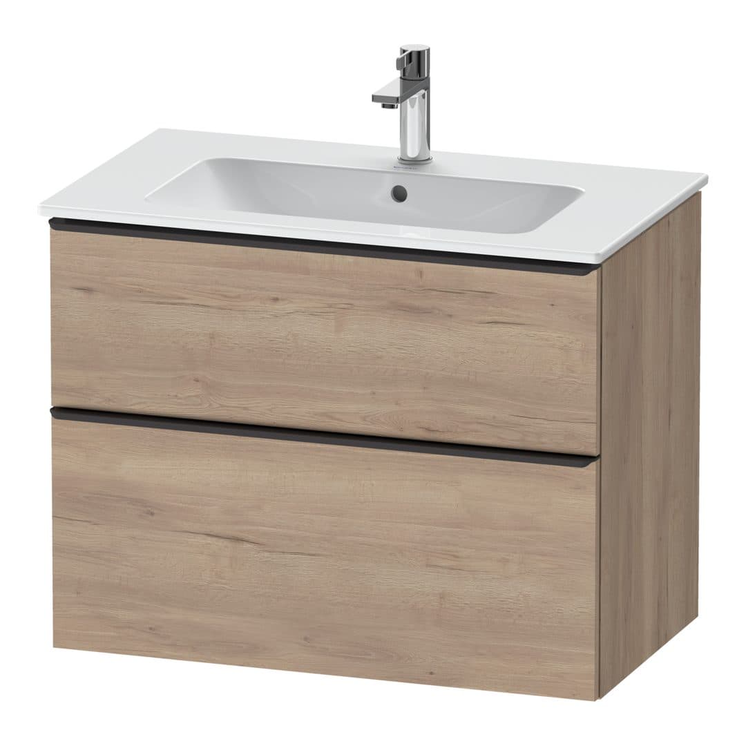 Duravit D-Neo – Έπιπλο Νιπτήρα – 810 mm, 2 συρτάρια, νιπτήρας κέντρο, Diamond black Matt – Marbled Oak Matt, Decor (DE43620BD550000)