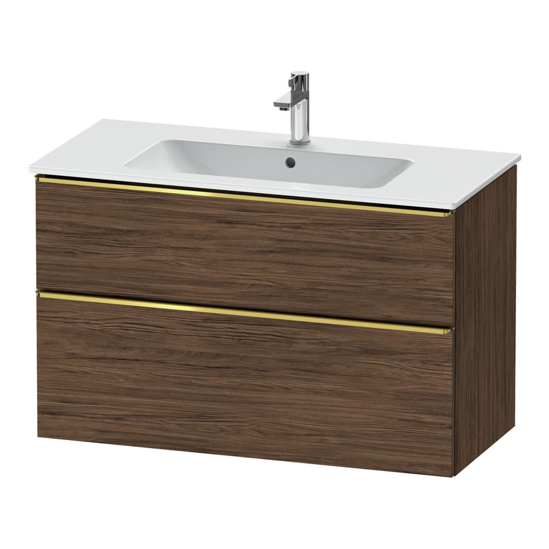 Duravit D-Neo – Έπιπλο Νιπτήρα – 1010 mm, 2 συρτάρια, νιπτήρας κέντρο, Gold Polished – Walnut dark Matt, Decor (DE4363034210000)